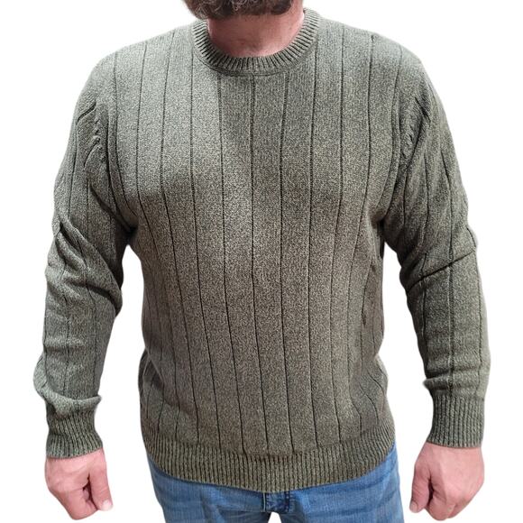 Geoffrey Beene Sage Gray Green Ribbed Cotton Crewneck Sweater XL Men Old Money - Picture 7 of 8